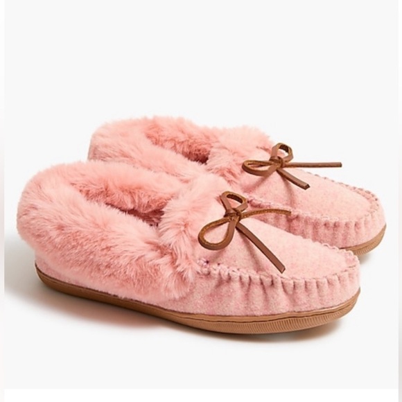 J. Crew Factory Heathered faux shearling moccasin slippers Pink 7 - Picture 1 of 6